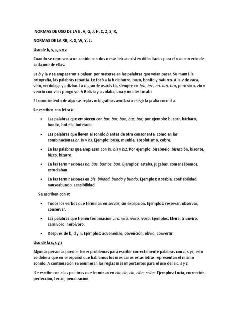 Normas De Uso De La B Adjetivo Sustantivo