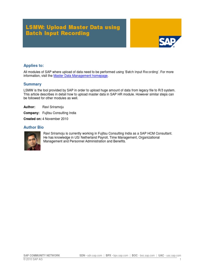 LSMW Upload Master Data Using Batch Input Recording PDF | PDF | Human ...
