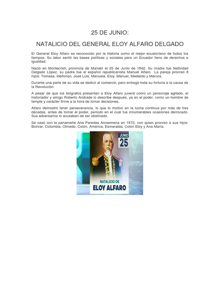 Natalicio de Eloy Alfaro: 25 de junio | PDF