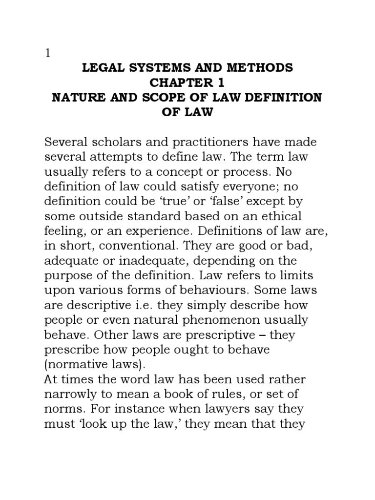 Legal Systems and Methods Nature and Scope of Law Definition of Law