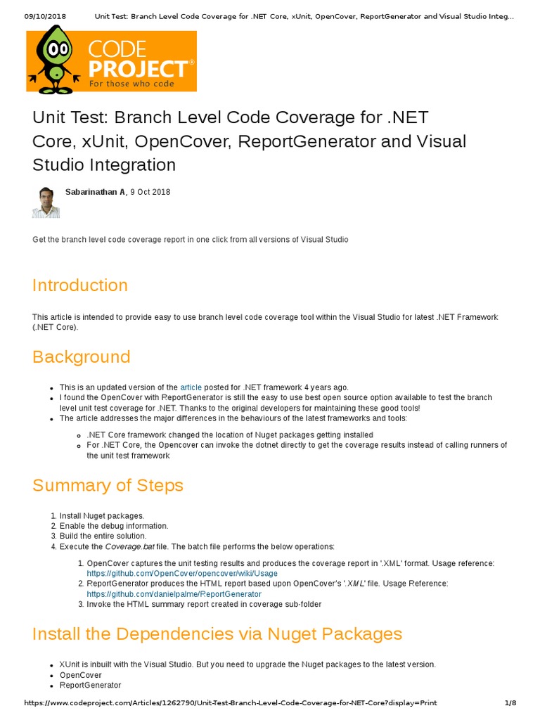 Unit Test Branch Level Code Coverage For Core, XUnit, OpenCover, ReportGenerator and