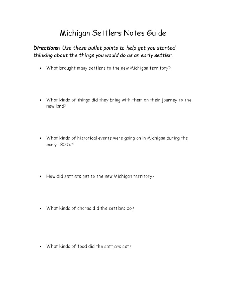 Michigan Settlers Notes Guide PDF