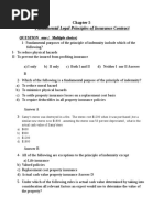 Fundamental Legal Principles of Insurance Contract: QUESTION One (Multiple Choice)