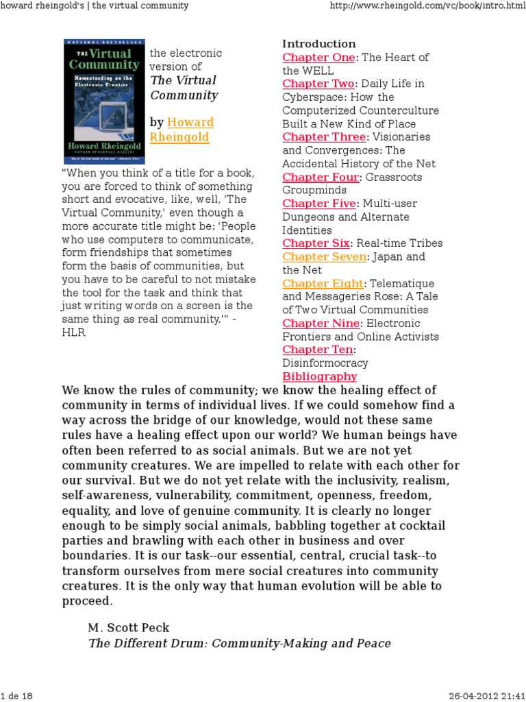 Howard Rheingold The Virtual Community Homesteading On The Electronic