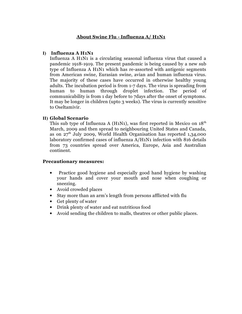 Swine Flu A/H1N1: Symptoms & Prevention | PDF | Influenza A Virus ...