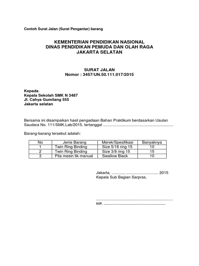 Contoh Surat Jalan Barang