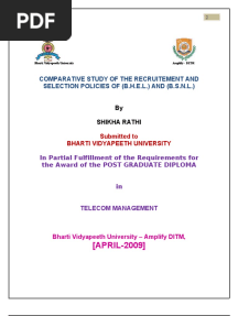 Comparative Study of Recruitment & Selection Policy of BSNL and BHEL