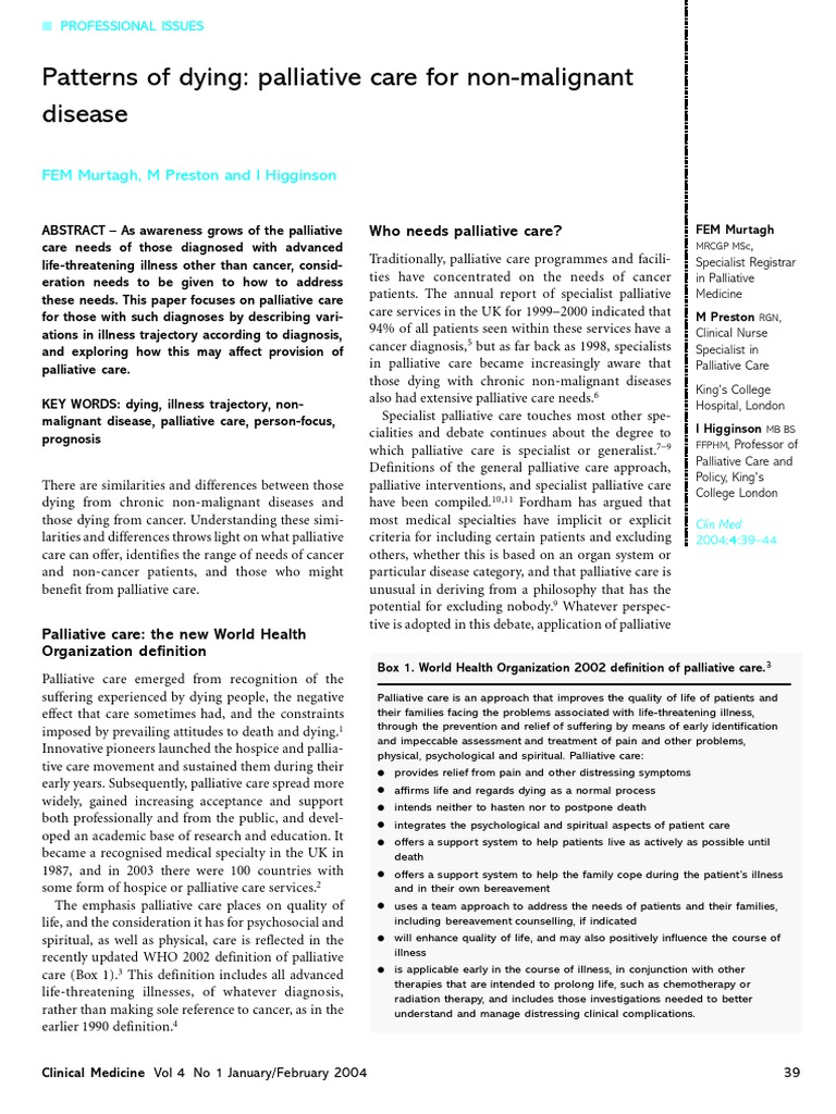 Patterns of Dying: Palliative Care For Non-Malignant Disease | PDF ...