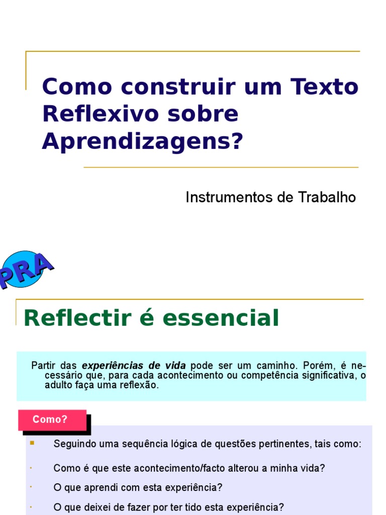 Guia para Texto Reflexivo de Aprendizagem | PDF