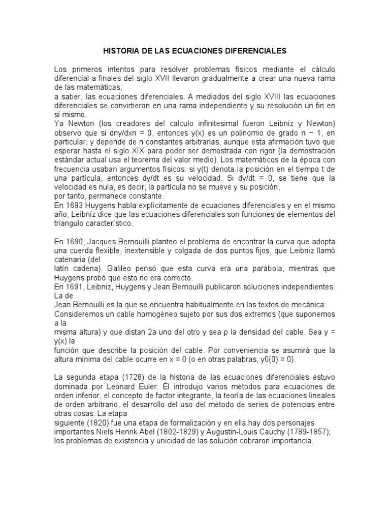 Historia de Las Ecuaciones Diferenciales