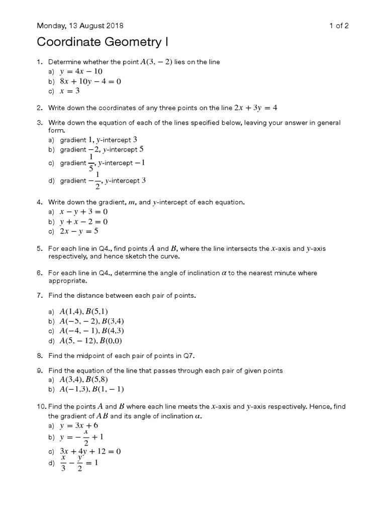 Coordinate Geometry 1 | PDF | Angle | Analytic Geometry