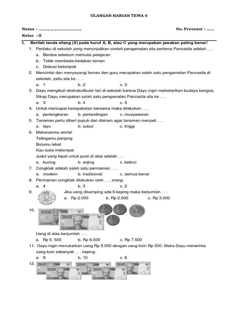 319853371 SOAL ULANGAN TEMA 4 KELAS 2 SD docx 319853371 SOAL ULANGAN TEMA 4 KELAS 2 SD docx