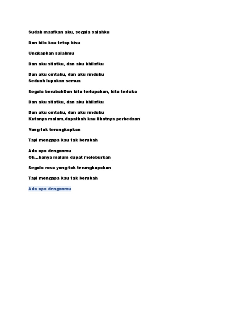 Lirik Noah Ada Apa Denganmu Pdf