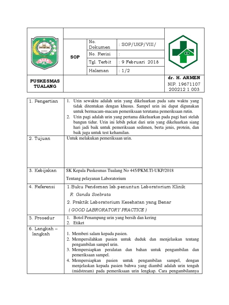 Sop Pengambilan Sampel Urine