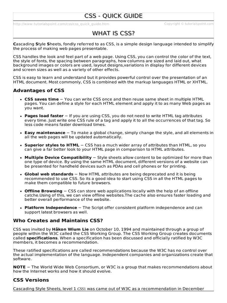 Css Quick Guide | PDF | Cascading Style Sheets | Html Element