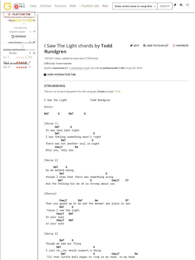 I SAW The LIGHT CHORDS by Todd Rundgren | Song Structure | Musical Forms