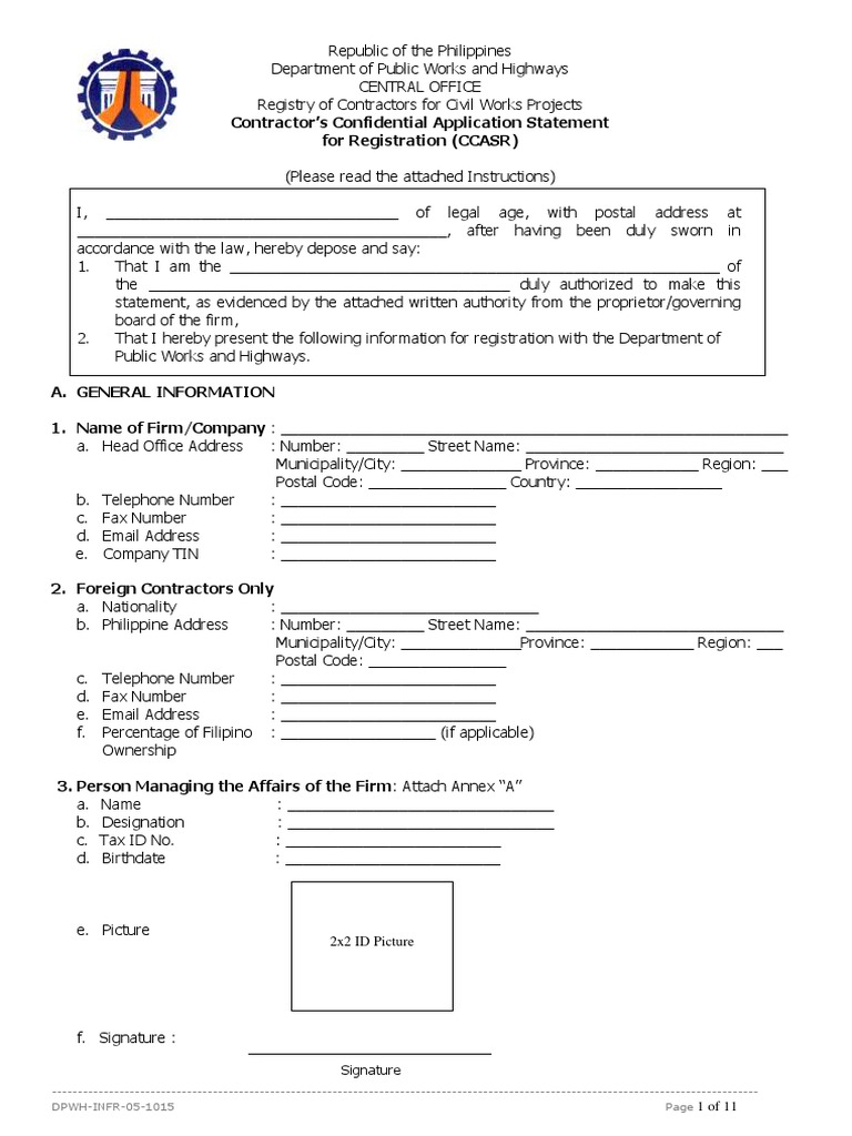 DPWH Contractor Registration Application | PDF | Flood | Deep Foundation