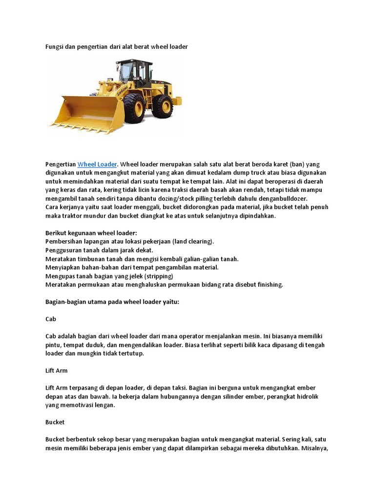 Fungsi Dan Pengertian Dari Alat Berat Wheel Loader Pdf