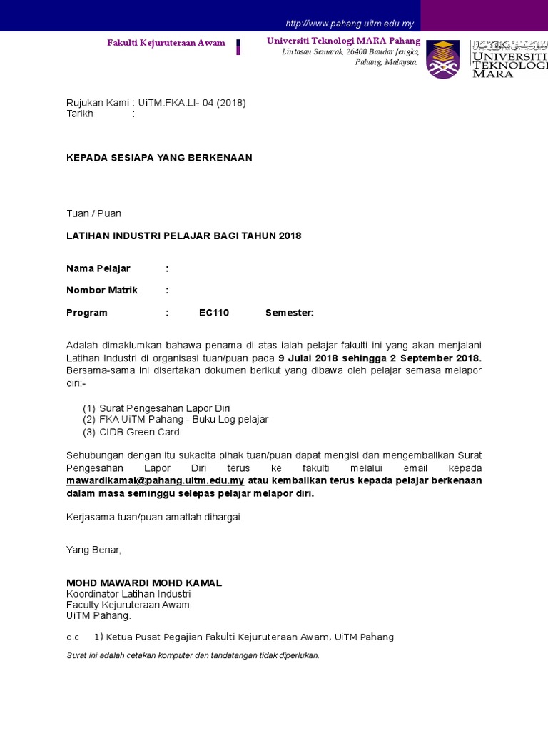 Surat Pengesahan Pelajar Uitm