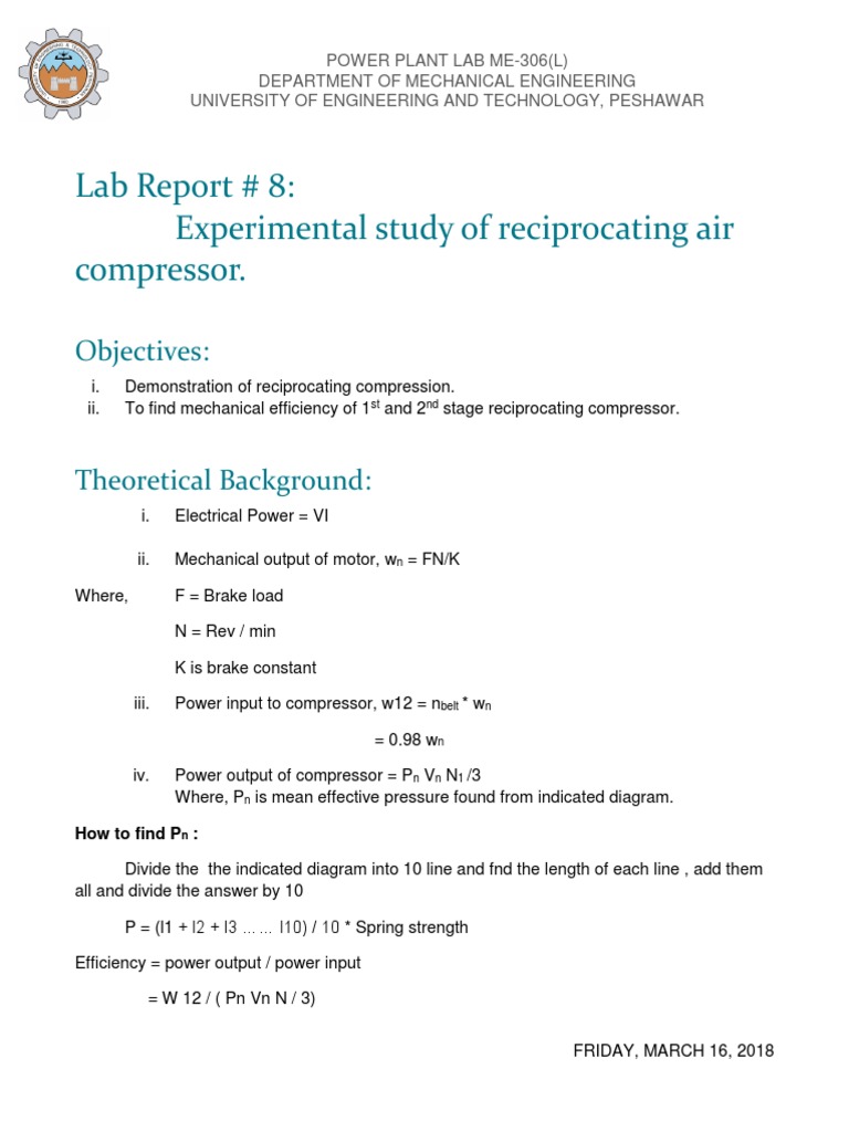 Reciprocating Air Compressor Study | PDF