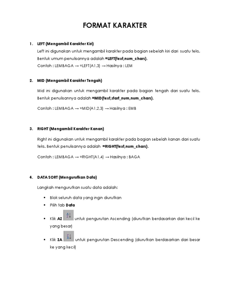 Fungsi Pengambilan Karakter di Excel | PDF