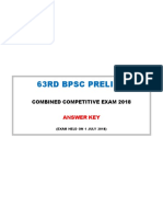 63Rd BPSC Prelims: Combined Competitive Exam 2018
