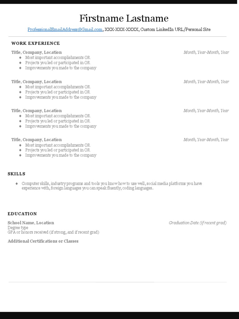 Resume Firstname Lastname Professional Experience | PDF