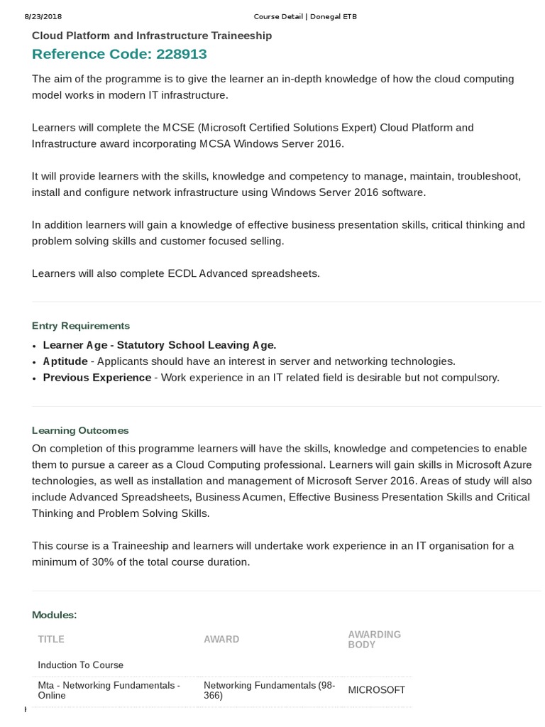 Cloud Platform Traineeship Course | PDF | Cloud Computing | Microsoft