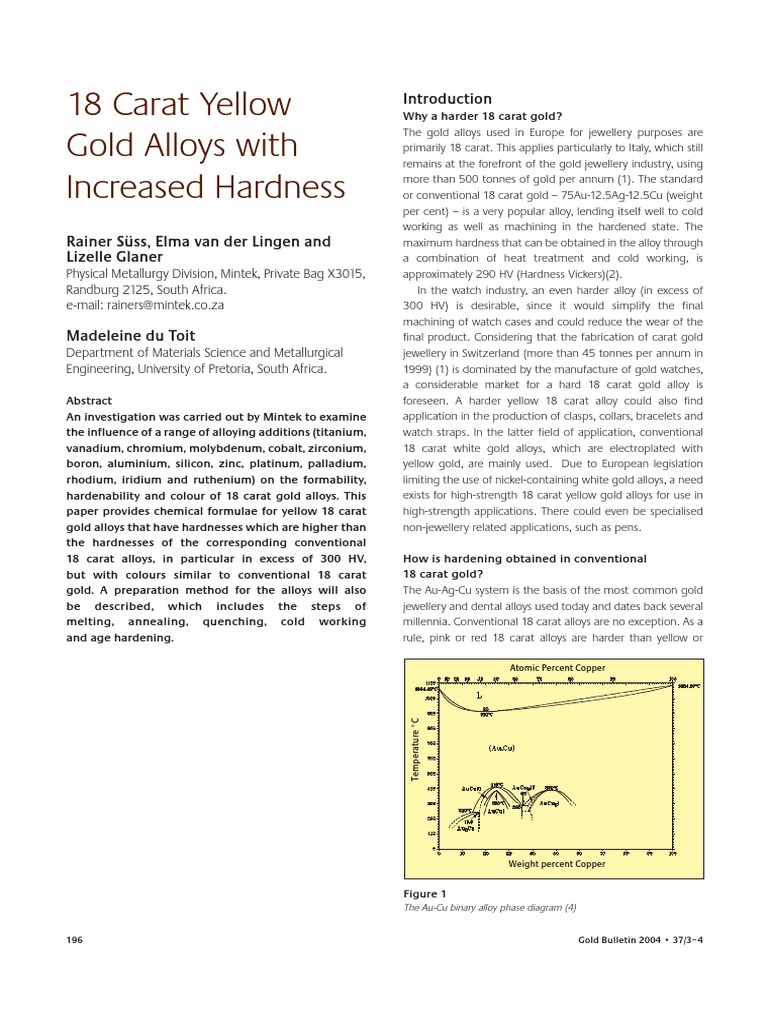 18 Carat Yellow Gold Alloys With Increased Hardness | PDF | Alloy | Gold