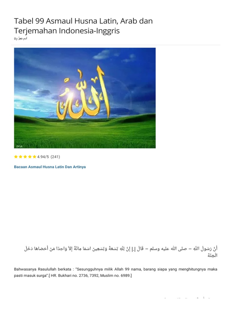 Tabel 99 Asmaul Husna Latin Arab Dan