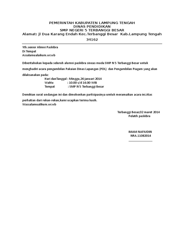 970 Contoh Surat Undangan Kegiatan Ekstrakurikuler Gratis