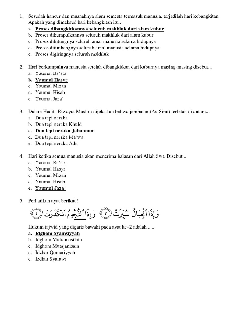 Soal Agama Kel 1 Meyakini Hari Akhir