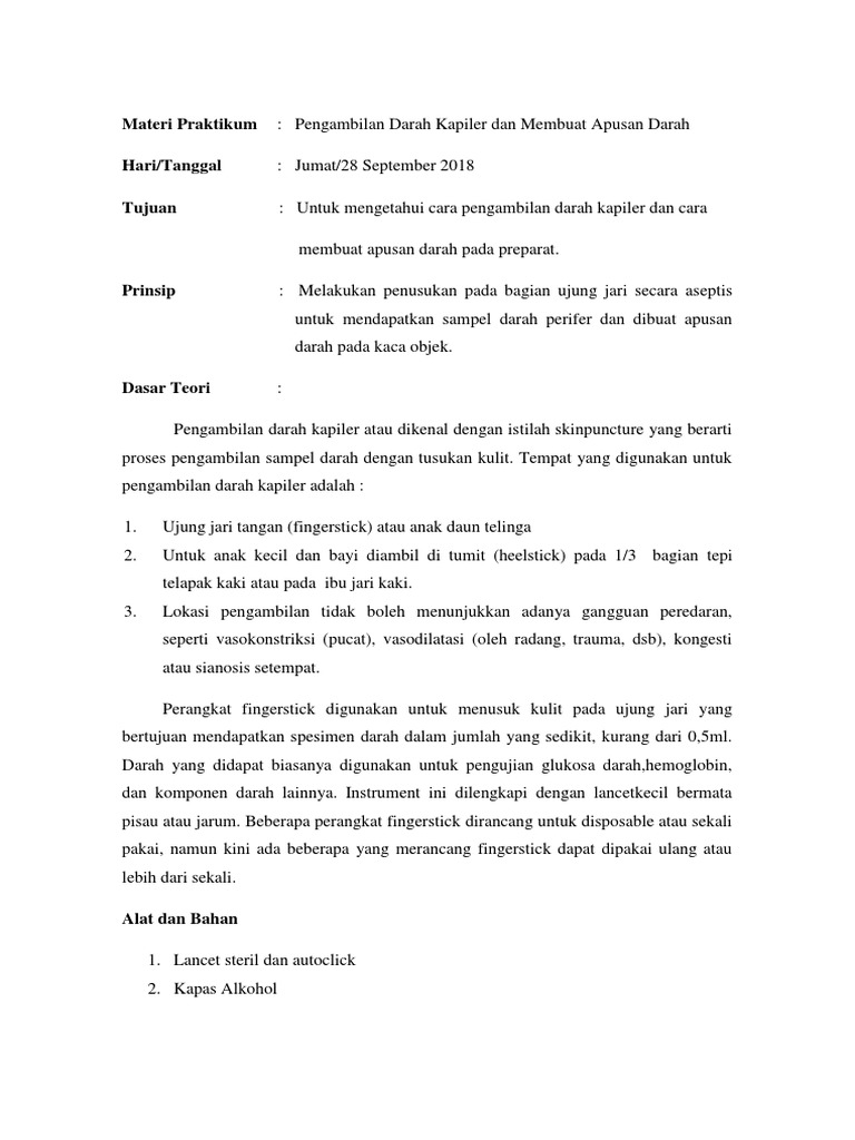 Laporan Praktikum Pengambilan Darah Kapiler