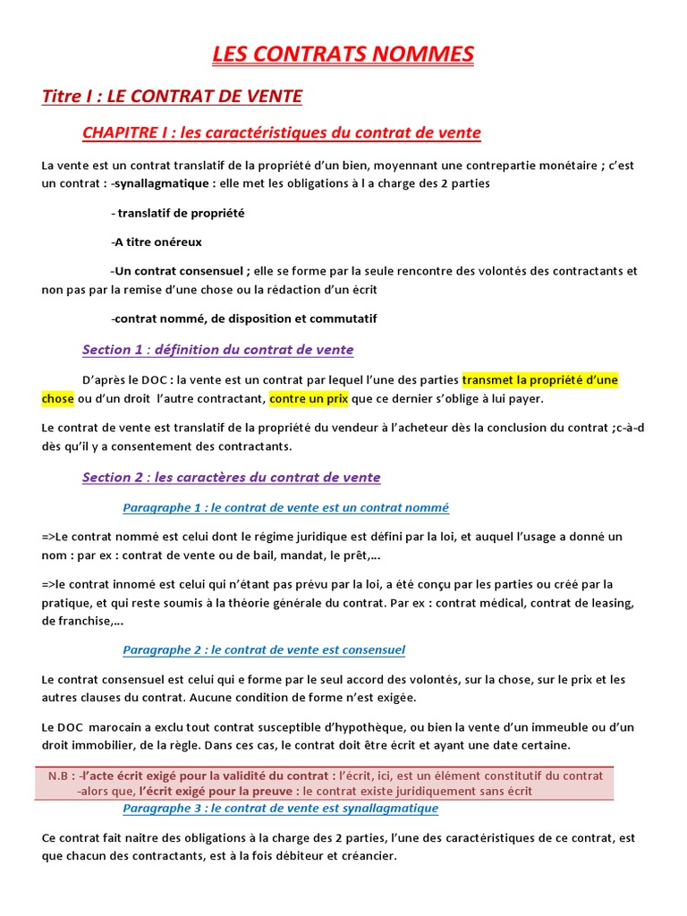 Différence Entre Contrat à Titre Onéreux Et Contrat Synallagmatique Les Contrats Nommes-3 | PDF | Sodles | Droit des obligations