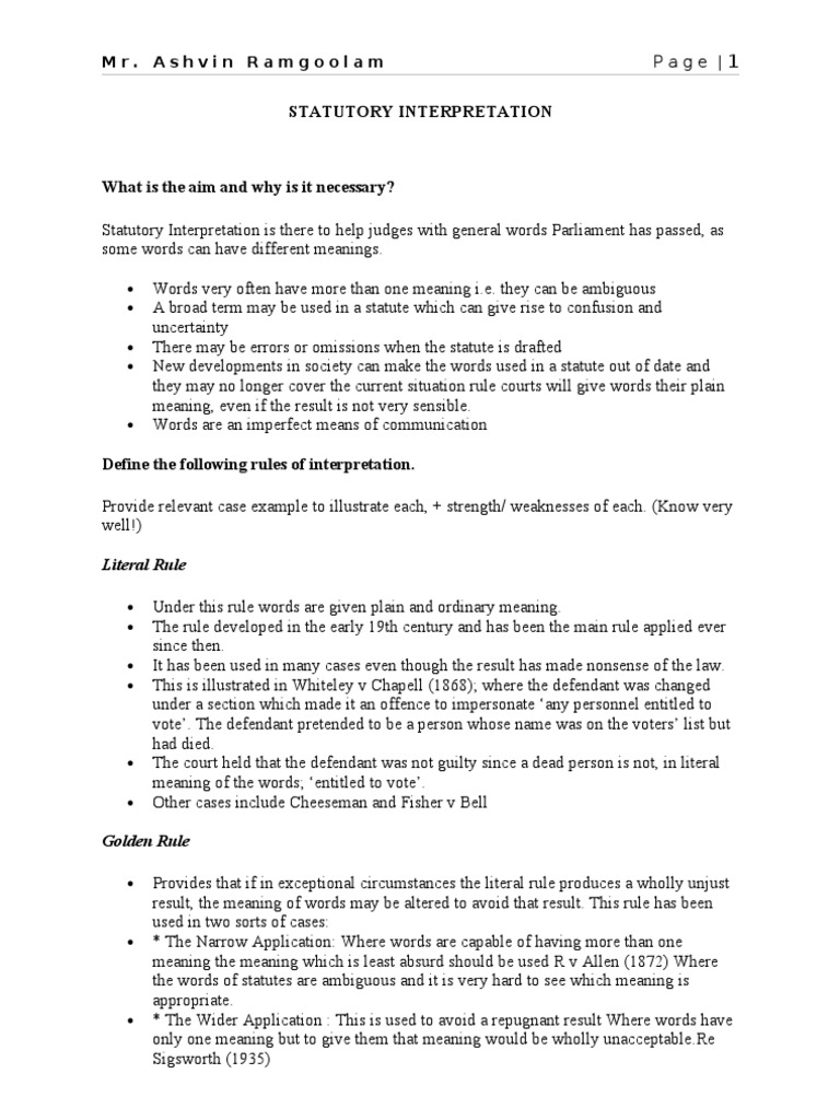 Statutory Interpretation Final PDF Statutory Interpretation Plain