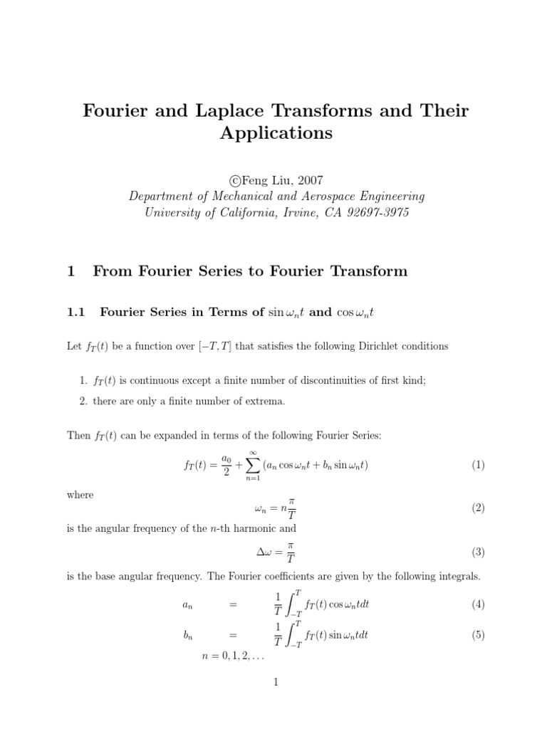 Fourier and Laplace Transforms and Their Applications: 1 From Fourier ...