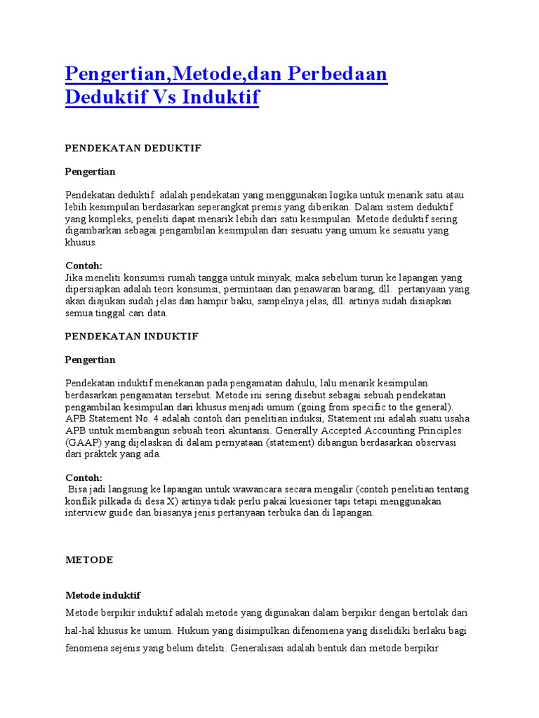 Pengertian Metode Induktif Dan Metode Deduktif Pdf Document