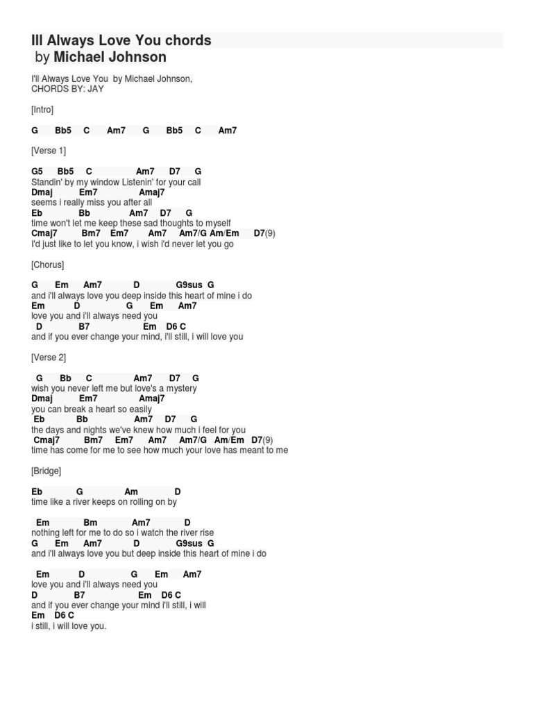Ill Always Love You Chords | PDF | Song Structure | Vocal Music