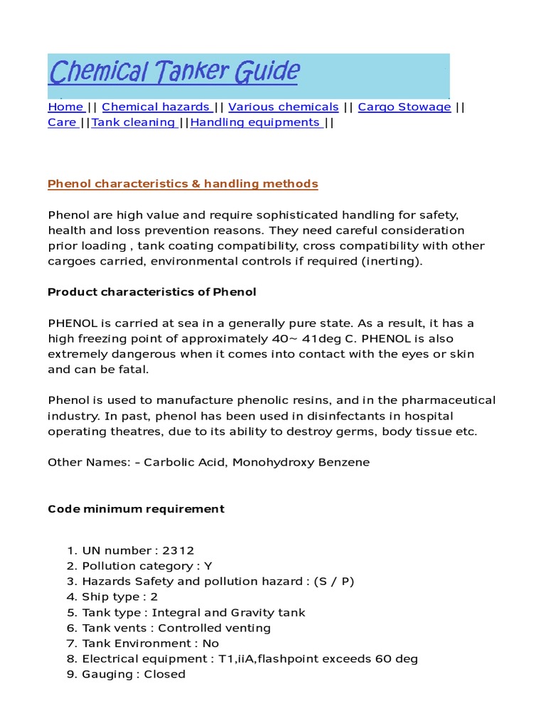 Handling Phenol HTML PDF Oil Tanker Chemistry