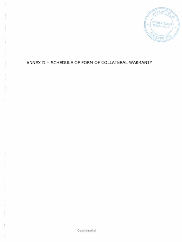 Annex D Schedule of Form of Collateral Warranty Annex D Schedule of