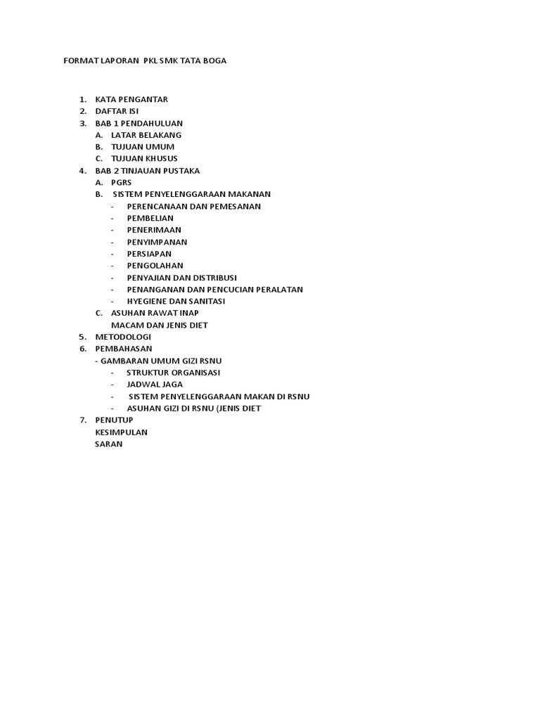 Format Laporan Pkl Smk Tata Boga