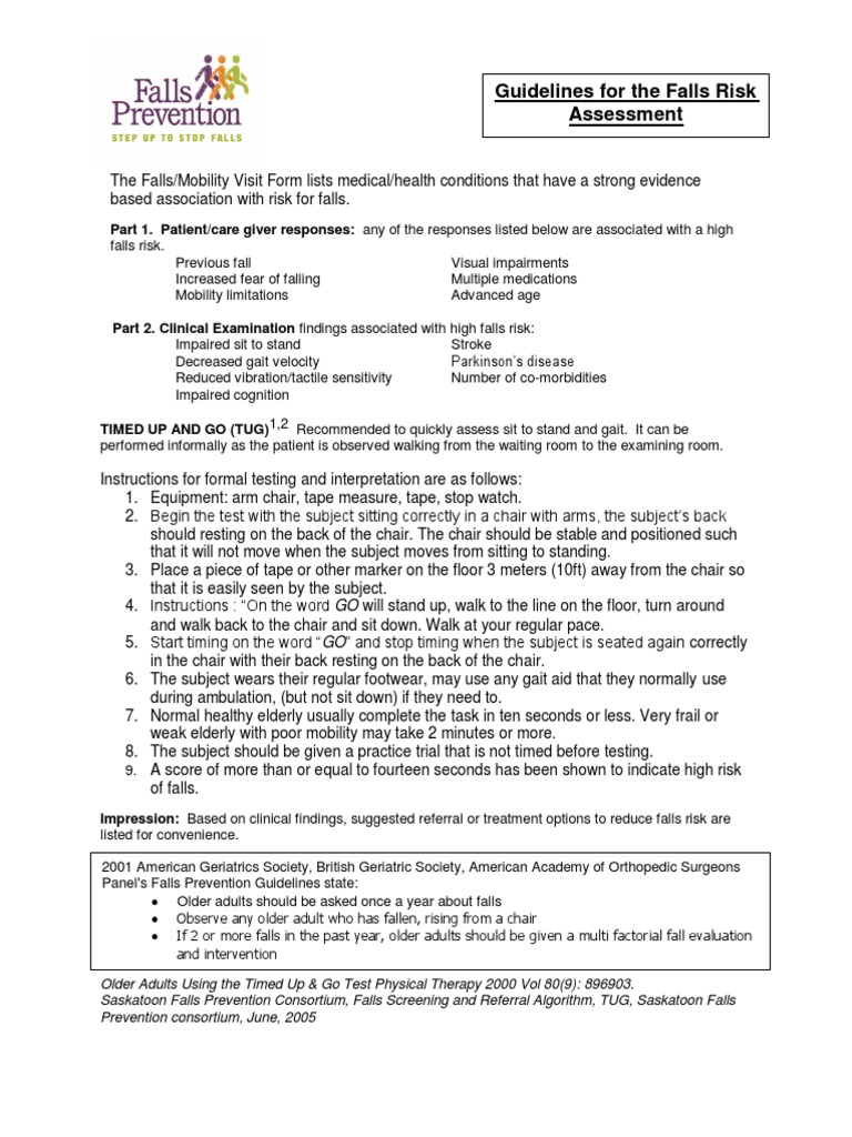 Guidelines For The Falls Risk Assessment | PDF | Geriatrics | Physical ...