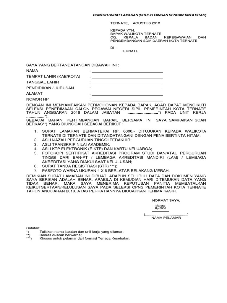 Contoh Surat Lamaran 3 Baru