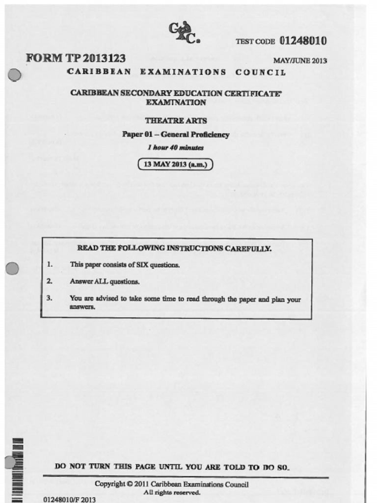 CSEC® Theatre Arts Past Papers