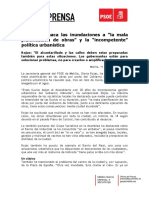 El PSOE Achaca Las Inundaciones A "La Mala Planificación de Obras" y La "Incompetente" Política Urbanística