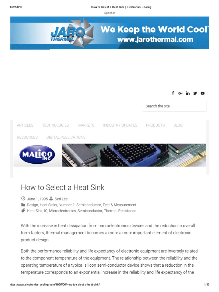 How To Select A Heat Sink - Electronics Cooling | PDF | Electrical
