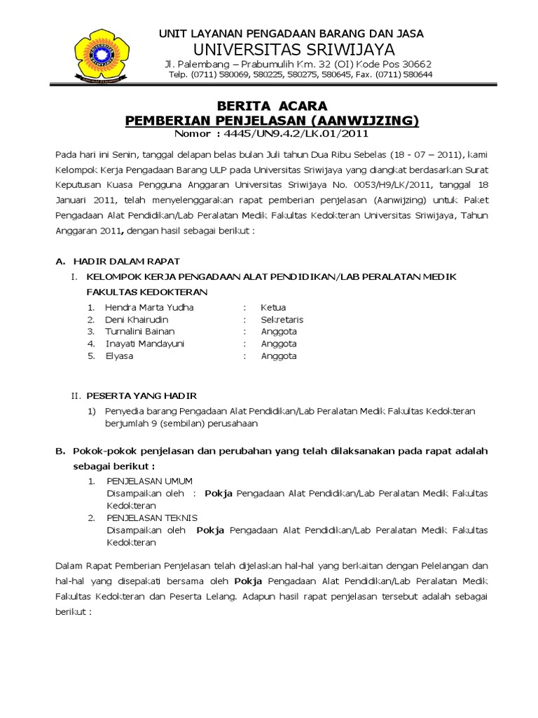 Berita Acara Serah Terima Barang Lelang