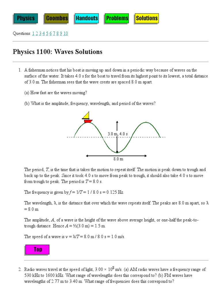 PHYS 1100 Waves Solutions | PDF | Wavelength | Waves