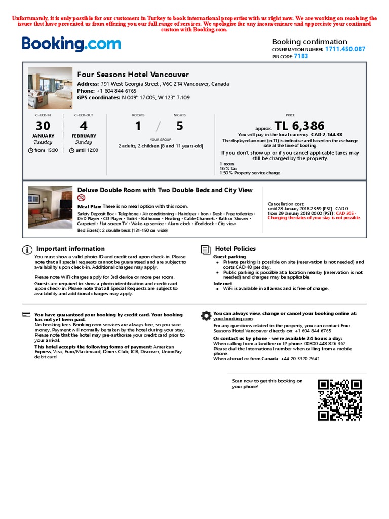 Four Seasons Hotel Vancouver Reservation Booking PDF PDF Credit