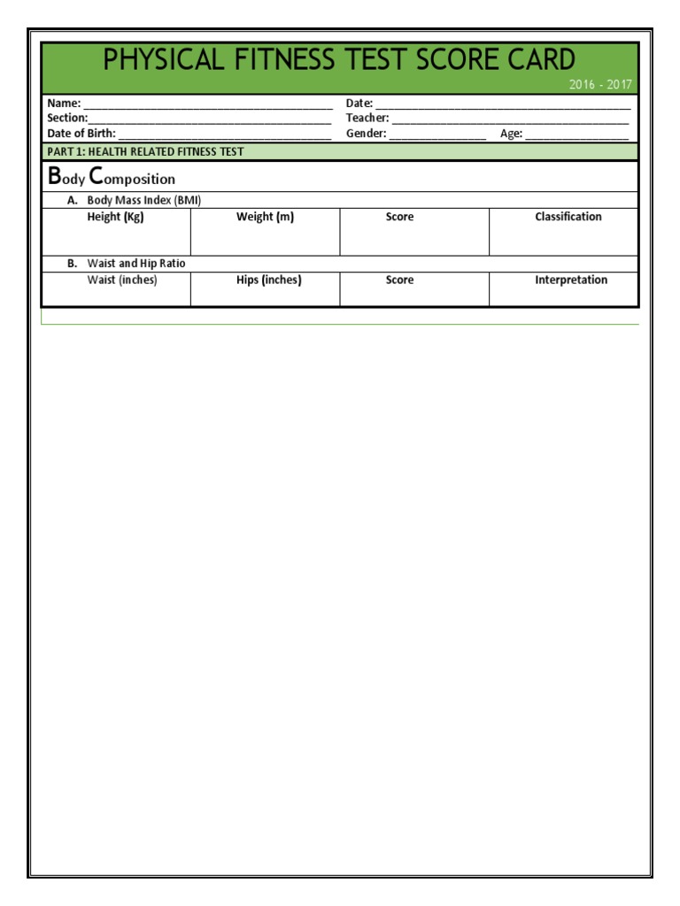 Physical Fitness Test Score Card: Ody Omposition | PDF